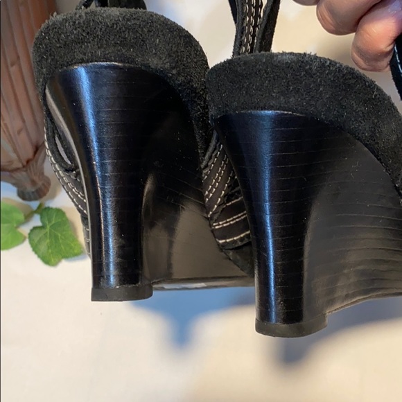 Aerosoles Black Leather Ankle Strap Wedge Sandals - Picture 5 of 7